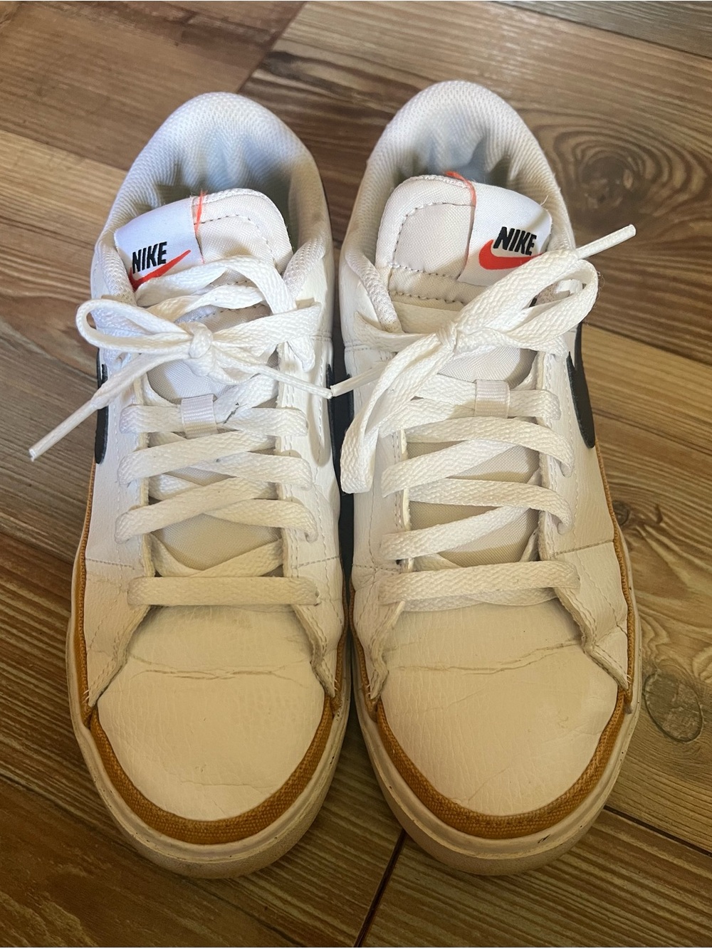Nike White Low-Top Sneakers with Tan Trim